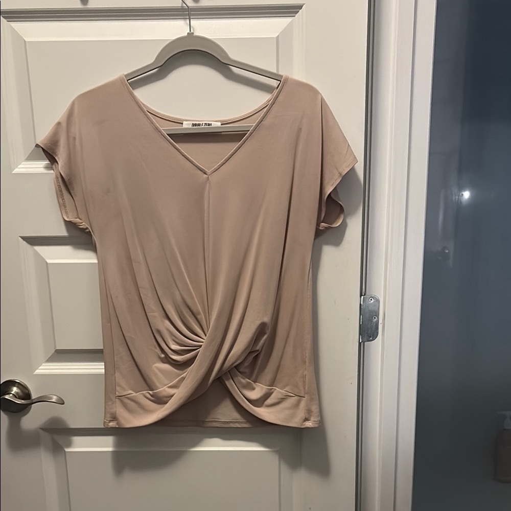 Double Zero Beige V-Neck Twist Front Top